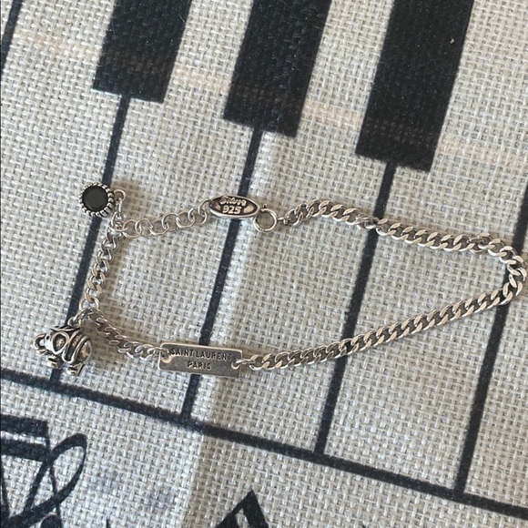 Saint Laurent Paris 925 Silver Plated Chain Elephant Charm and Stone Bracelet - Picture 1 of 11
